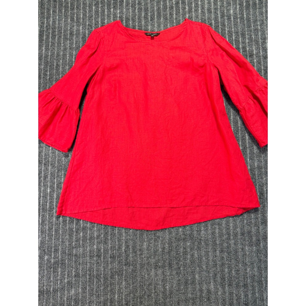 John Mark 100% Linen Blouse Sz M Bell Ruffle Sleeve Tunic Lagenlook Boho Casual